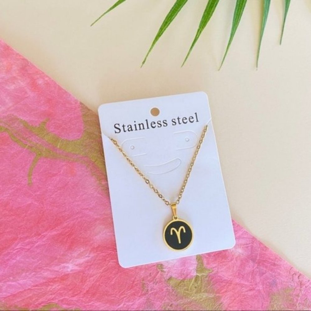 Aries Zodiac Sign Charm Stainless Steel Necklace